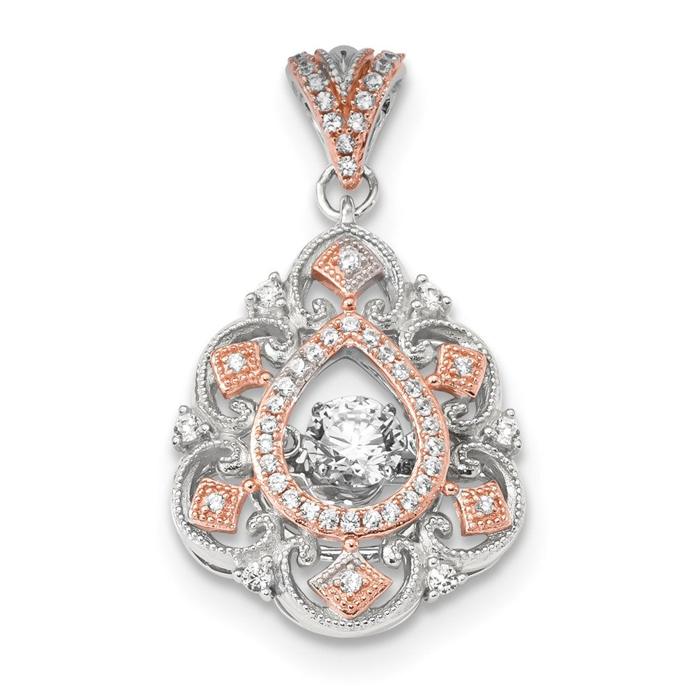 Platinum &amp; Rose Tone Sterling Silver &amp; CZ Filigree Pendant, 17 x 32mm, Item P27536 by The Black Bow Jewelry Co.