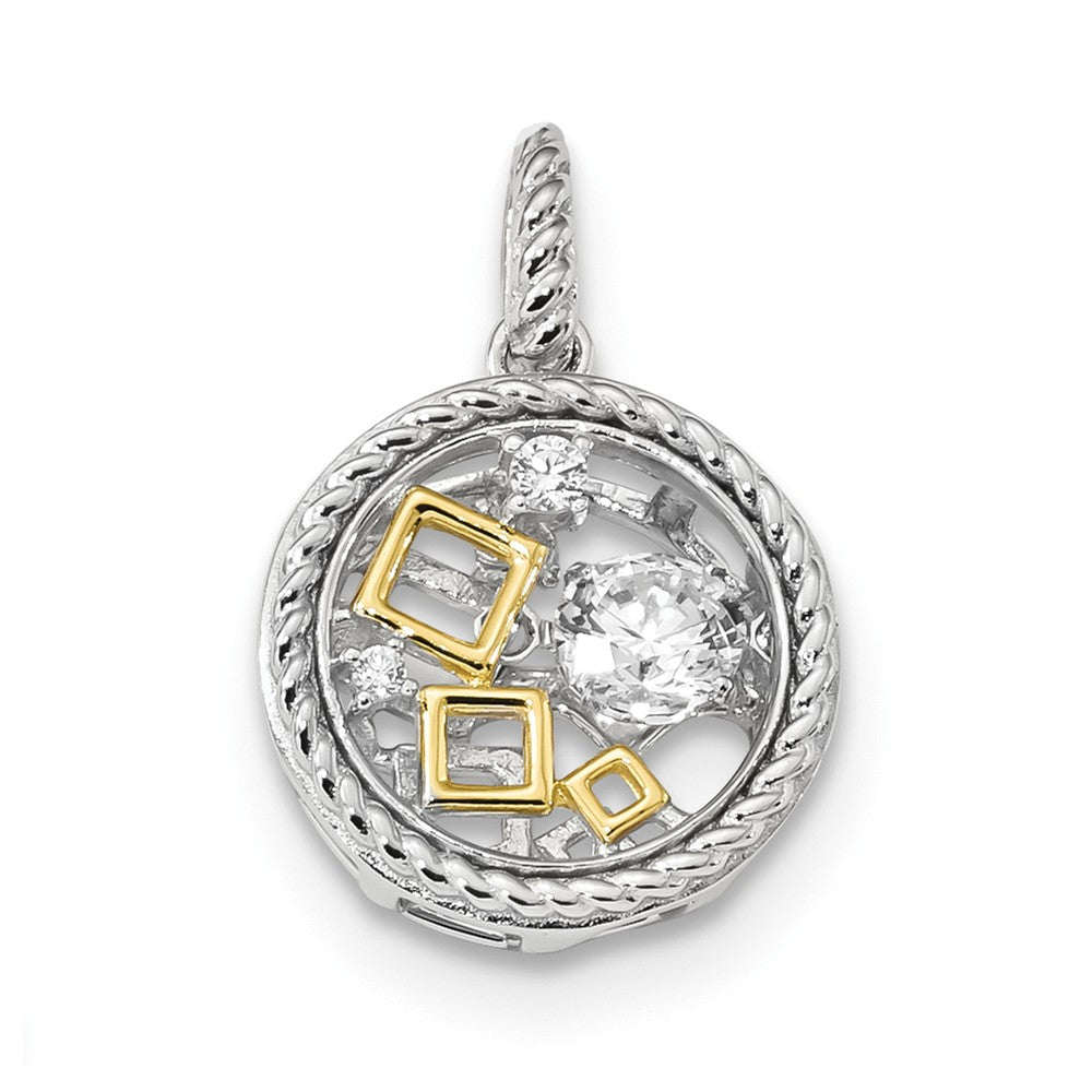 Platinum & Gold Tone Sterling Silver & CZ Circle Pendant, 15mm, Item P27546 by The Black Bow Jewelry Co.
