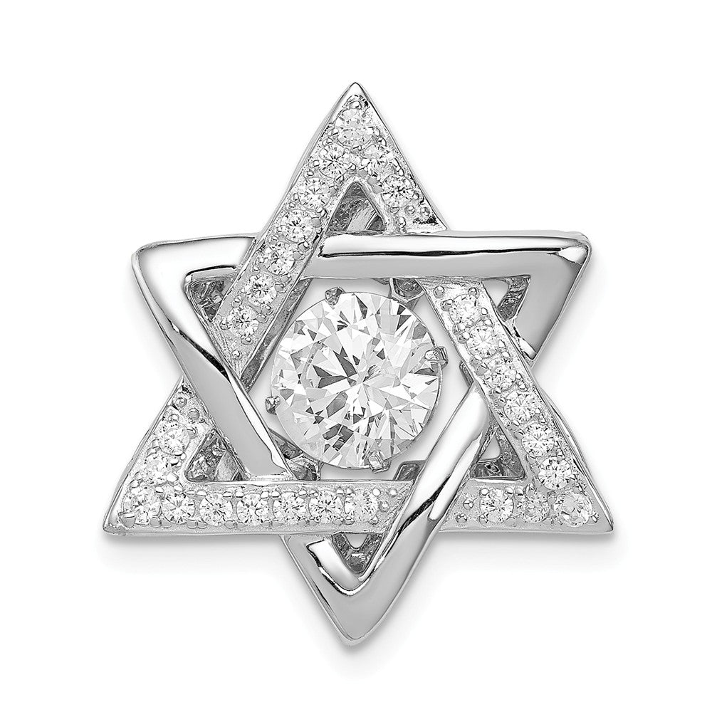 Platinum Plated Sterling Silver &amp; CZ Star of David Pendant, 19 x 22mm, Item P27547 by The Black Bow Jewelry Co.