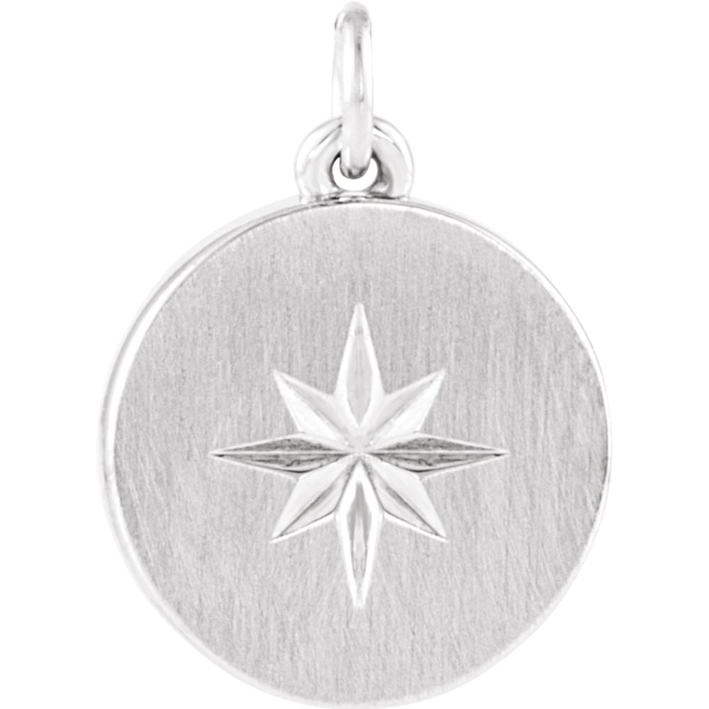 Platinum Small Starburst Disc Pendant, 11mm (7/16 inch), Item P27565 by The Black Bow Jewelry Co.