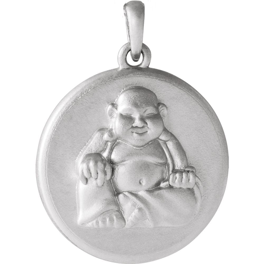 Platinum Embossed Buddha Disc Pendant, 16mm (5/8 Inch), Item P27572 by The Black Bow Jewelry Co.