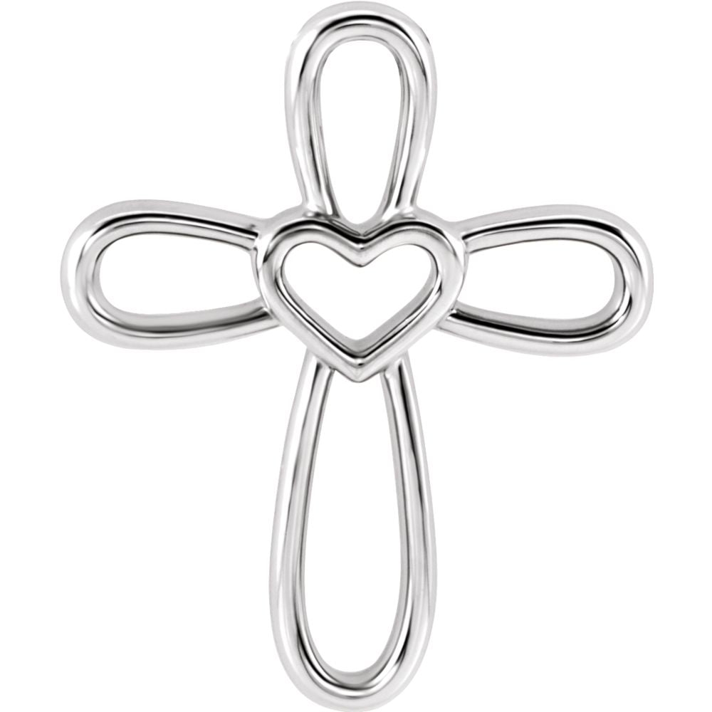 Platinum Looped Heart Cross Slide Pendant, 17 x 20mm, Item P27576 by The Black Bow Jewelry Co.