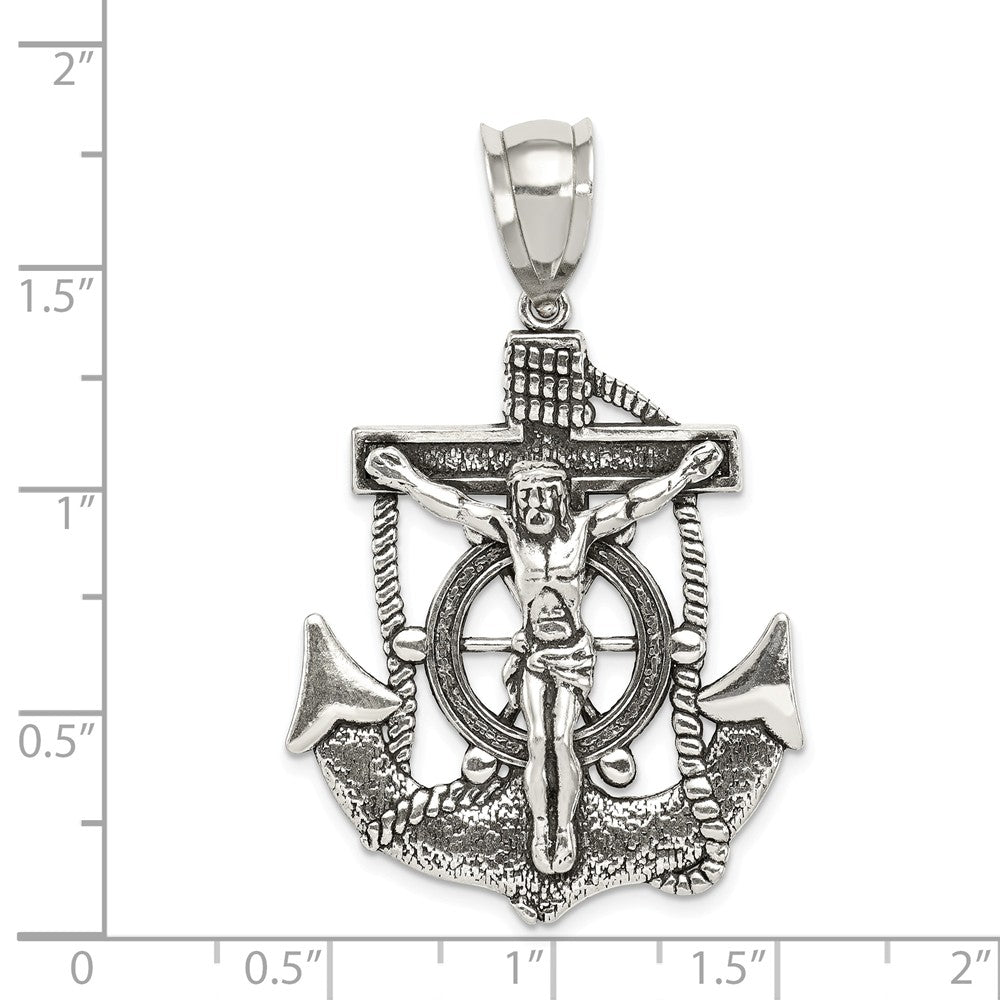 Alternate view of the Sterling Silver 2D Antiqued Mariner Crucifix Cross Pendant, 29 x 45mm by The Black Bow Jewelry Co.