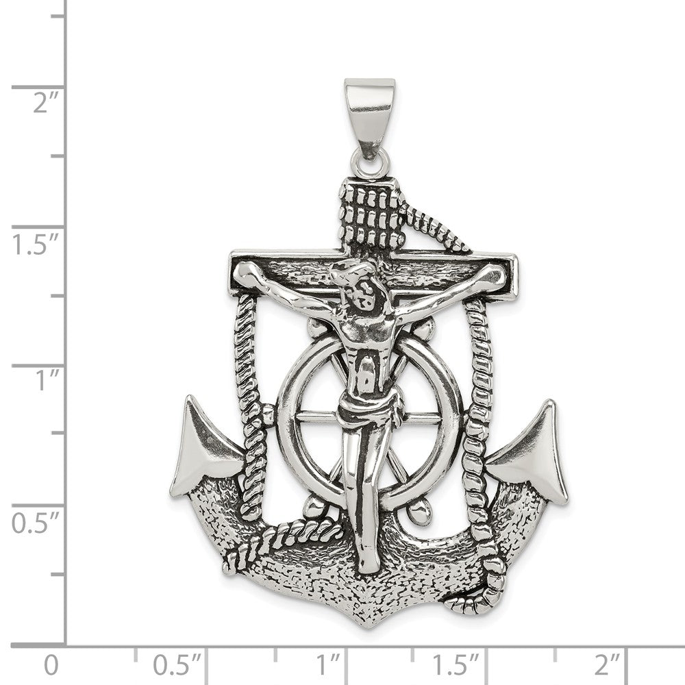 Alternate view of the Sterling Silver Large 2D Antiqued Mariner Crucifix Pendant, 36 x 51mm by The Black Bow Jewelry Co.