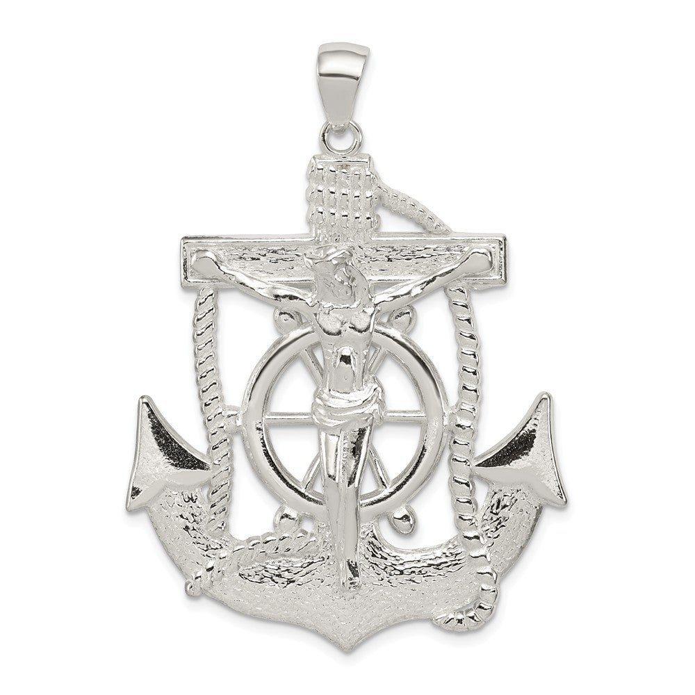 Sterling Silver Large 2D Polished Mariner Crucifix Pendant, 36 x 51mm, Item P27589-PF by The Black Bow Jewelry Co.