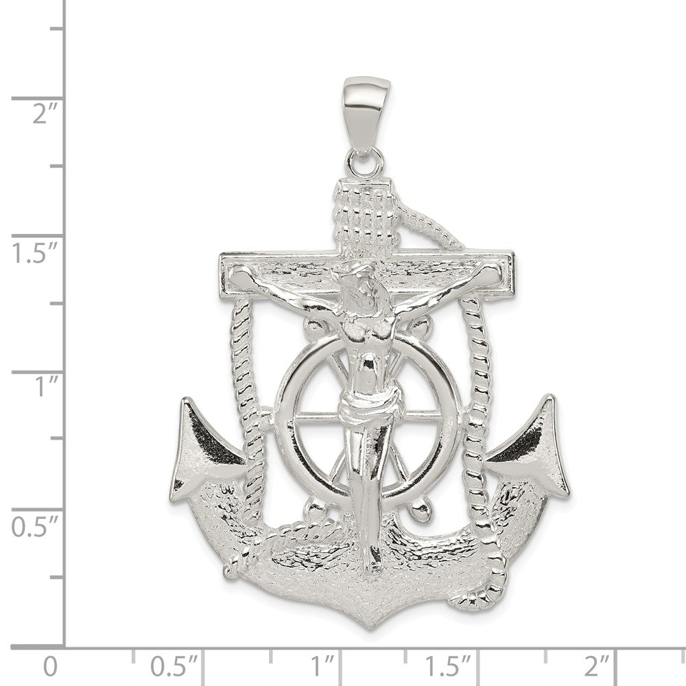 Alternate view of the Sterling Silver Large 2D Polished Mariner Crucifix Pendant, 36 x 51mm by The Black Bow Jewelry Co.