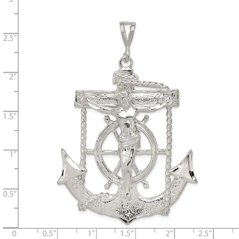 Alternate view of the Men&#39;s Sterling Silver Mariner&#39;s Crucifix Pendant, Large or X-Large by The Black Bow Jewelry Co.