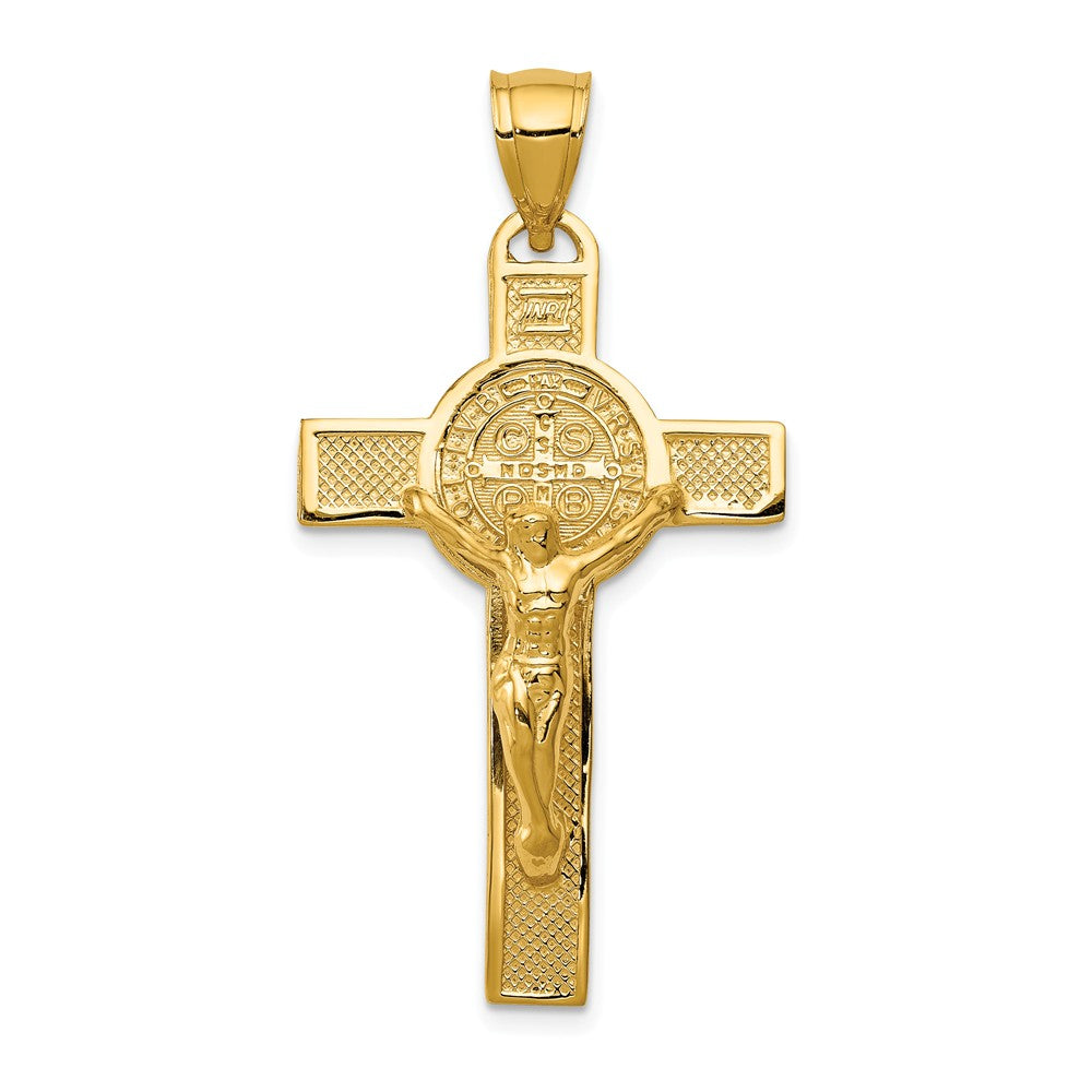 14k Yellow Gold San Benito 2-Sided Crucifix Cross Pendant, Item P27593 by The Black Bow Jewelry Co.
