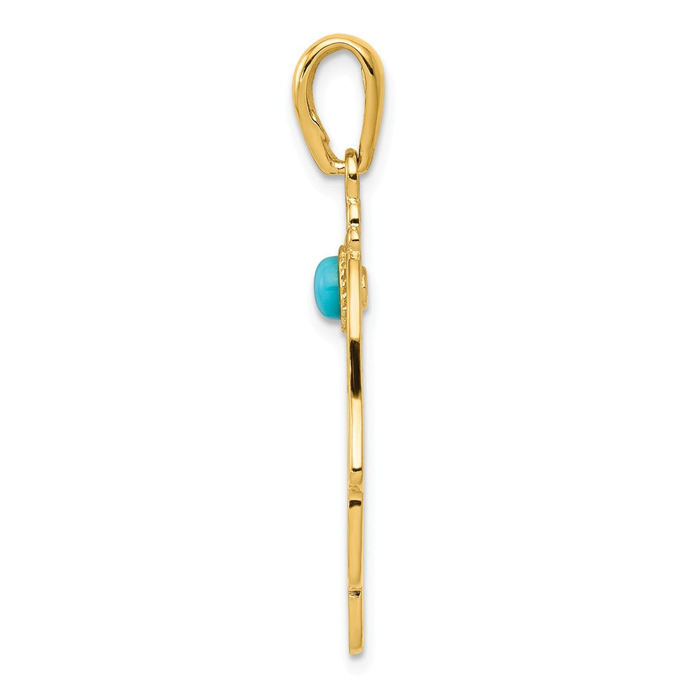 Alternate view of the 14k Yellow Gold Synthetic Turquoise Filigree Hamsa Pendant, 15 x 35mm by The Black Bow Jewelry Co.