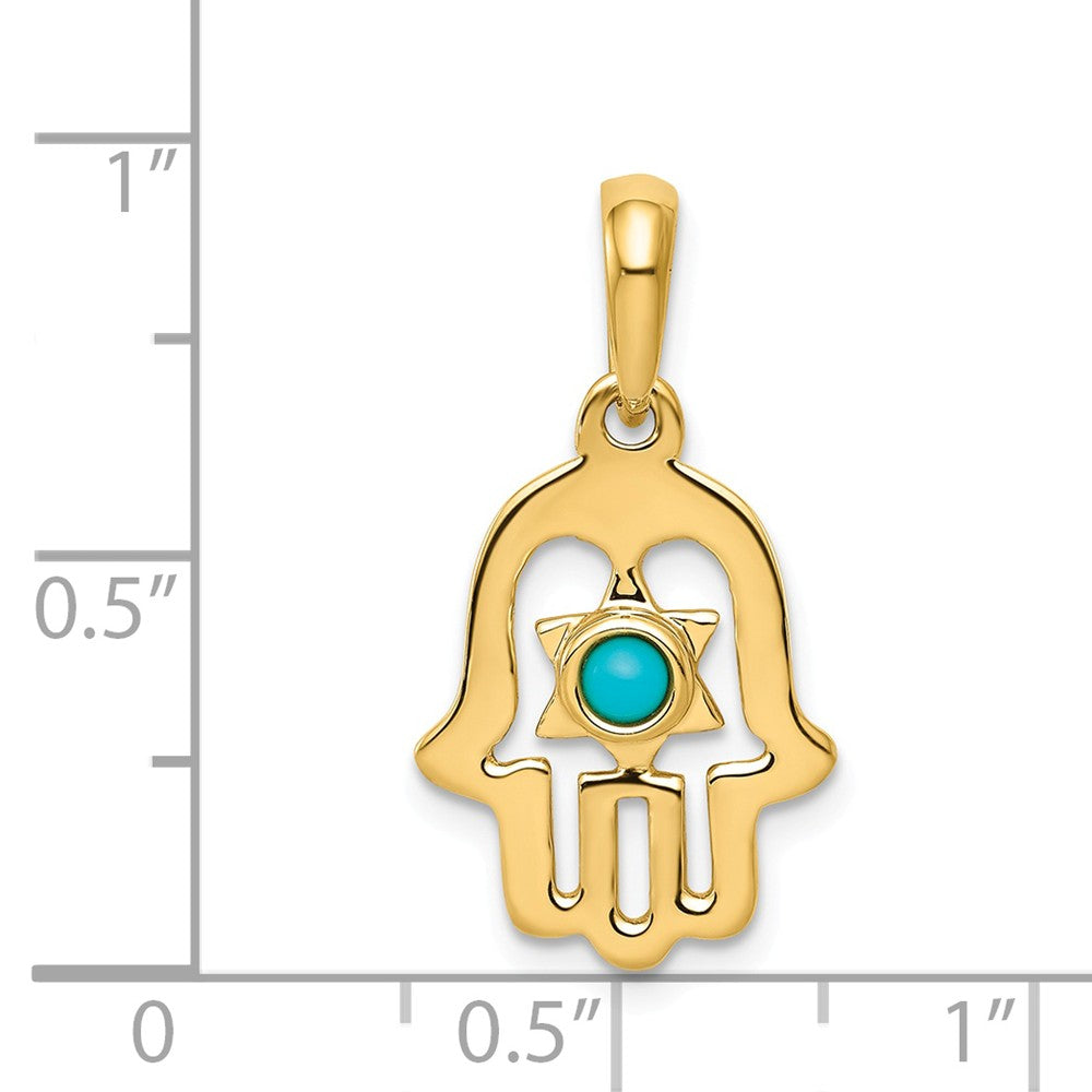 Alternate view of the 14k Yellow Gold Turquoise Chamseh Pendant, 13 x 25mm by The Black Bow Jewelry Co.