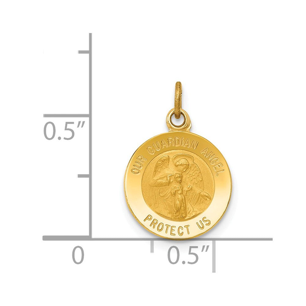14k Yellow Gold Small Solid Guardian Angel Medal Charm or Pendant