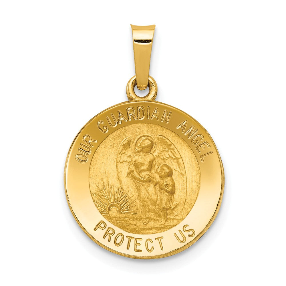 14k Yellow Gold Hollow Guardian Angel Medal Pendant, 15mm (9/16 Inch), Item P27602-15 by The Black Bow Jewelry Co.