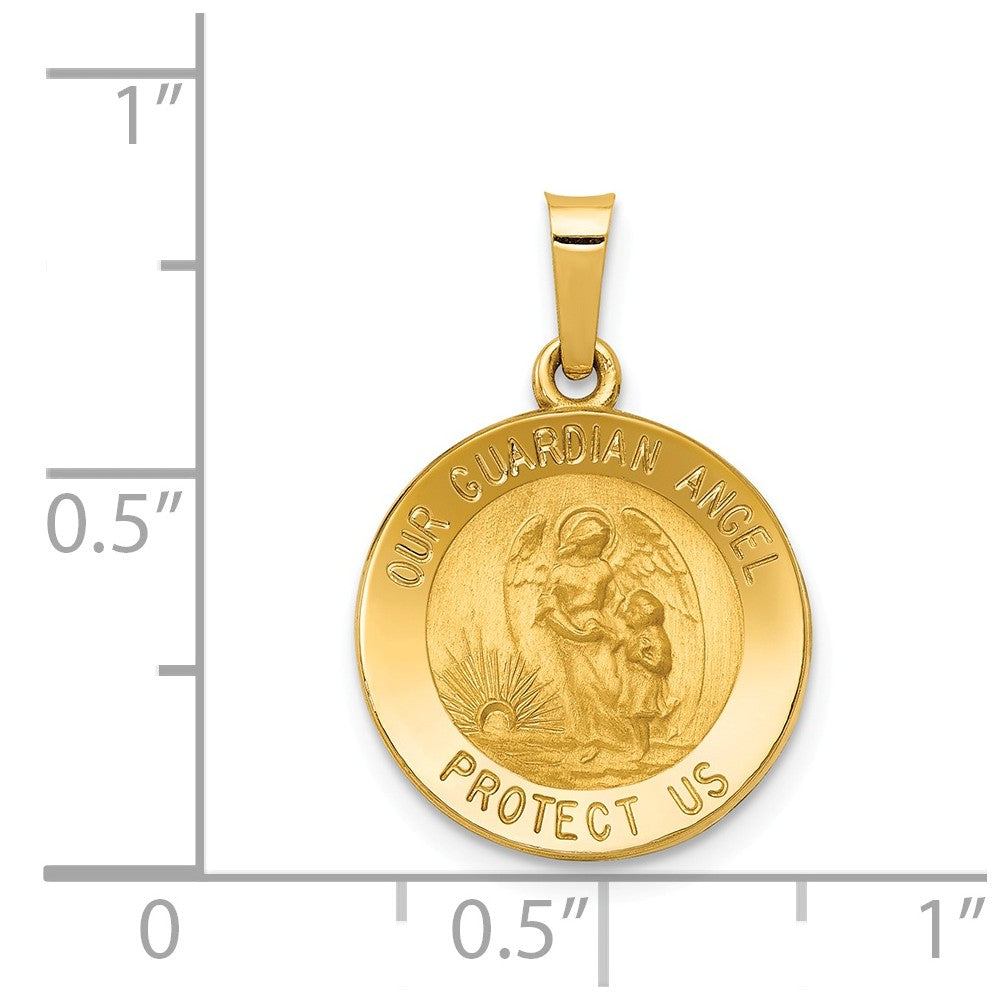 Alternate view of the 14k Yellow Gold Hollow Guardian Angel Medal Pendant, 15mm (9/16 Inch) by The Black Bow Jewelry Co.