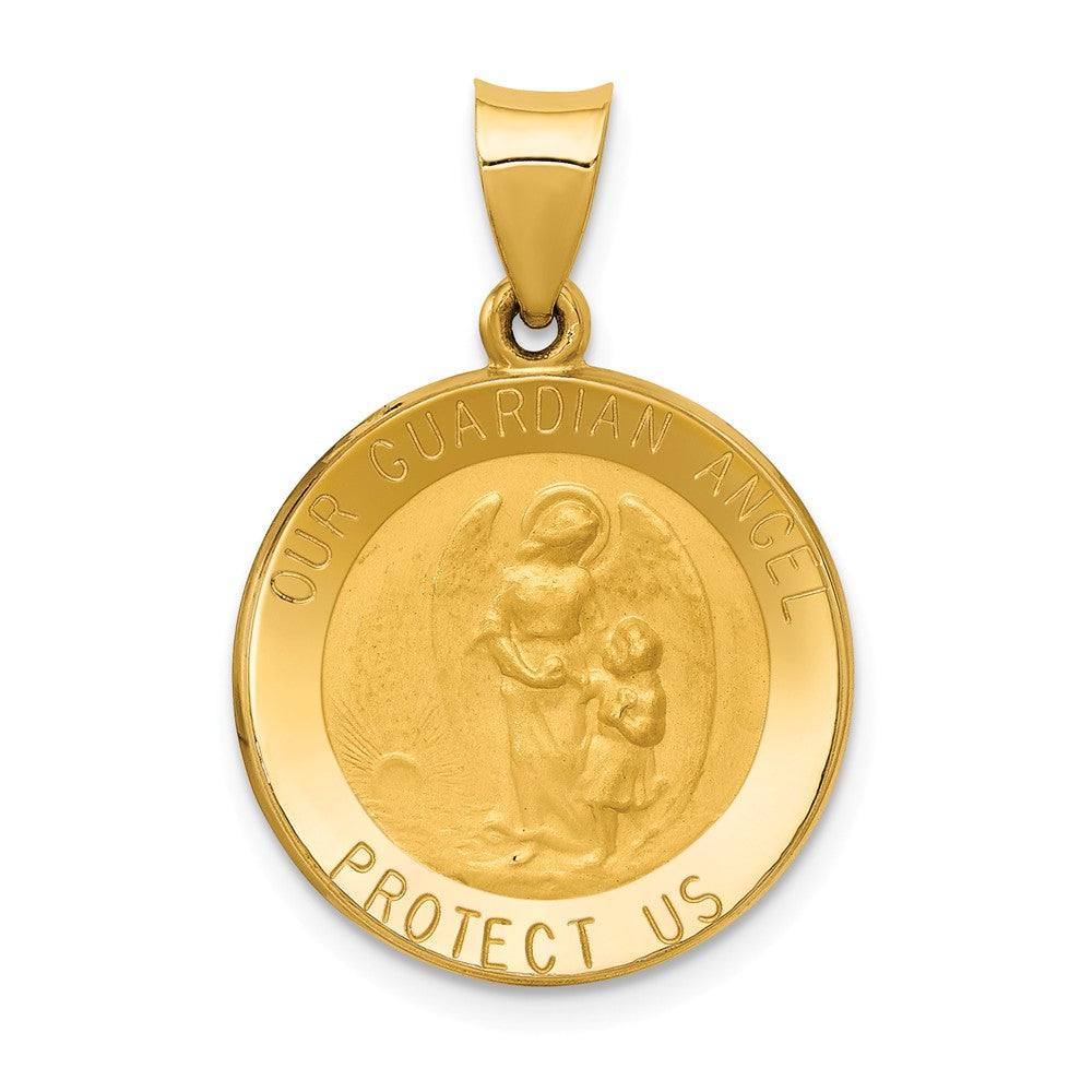 14k Yellow Gold Hollow Guardian Angel Medal Pendant, 19mm (3/4 Inch), Item P27602-21 by The Black Bow Jewelry Co.