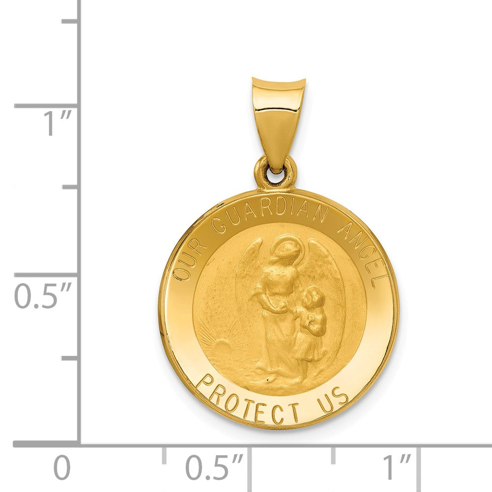 Alternate view of the 14k Yellow Gold Hollow Guardian Angel Medal Pendant, 19mm (3/4 Inch) by The Black Bow Jewelry Co.