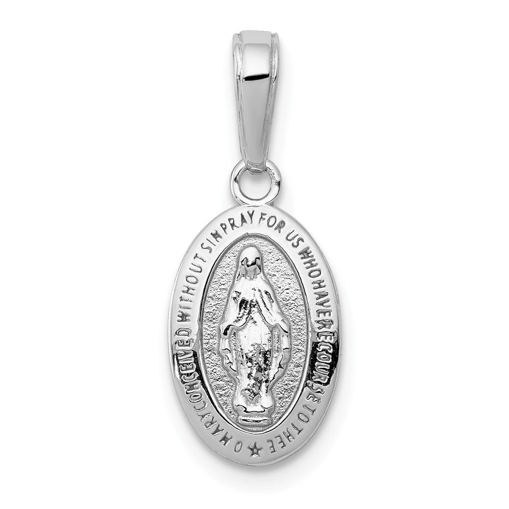 14k White Gold Solid Polished Oval Miraculous Medal Pendant, 8 x 20mm, Item P27605-20 by The Black Bow Jewelry Co.