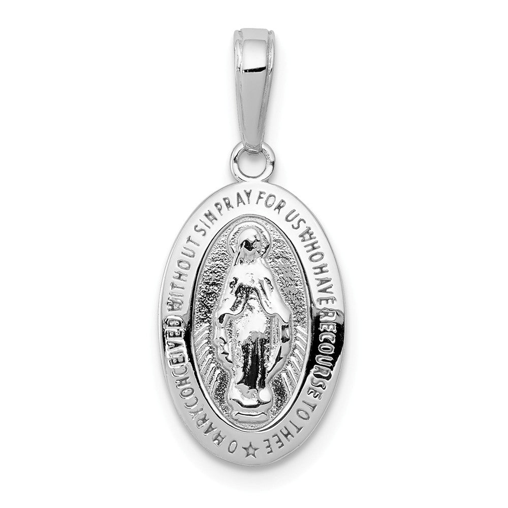 14k White Gold Solid Polished Oval Miraculous Medal Pendant, Item P27605 by The Black Bow Jewelry Co.