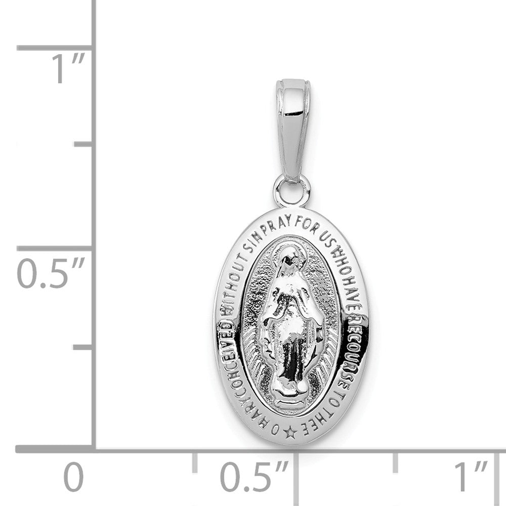 Alternate view of the 14k White Gold Solid Polished Oval Miraculous Medal Pendant, 10 x 23mm by The Black Bow Jewelry Co.