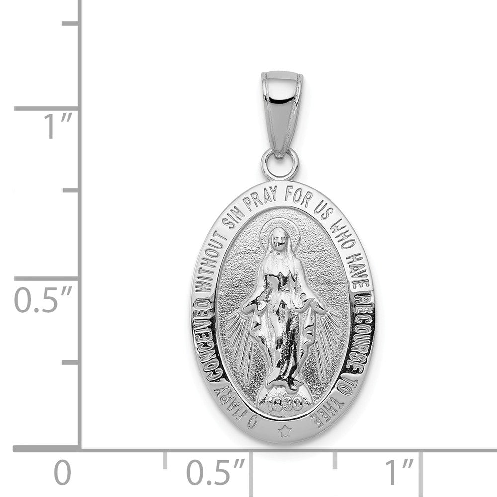 Alternate view of the 14k White Gold Solid Polished Oval Miraculous Medal Pendant, 13 x 28mm by The Black Bow Jewelry Co.