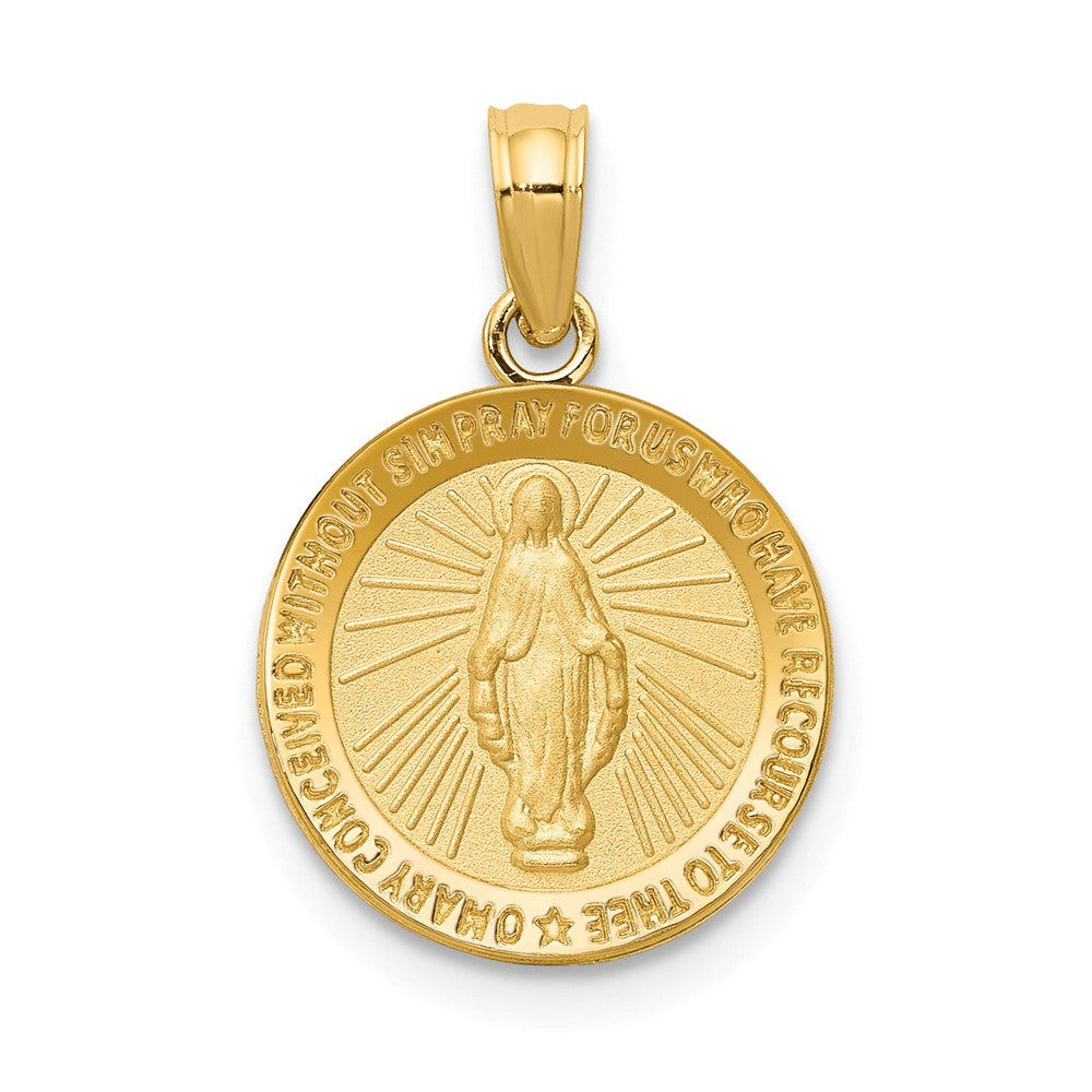 14k Yellow Gold, Round Miraculous Medal Pendant, 13mm (1/2 Inch), Item P27609-13 by The Black Bow Jewelry Co.