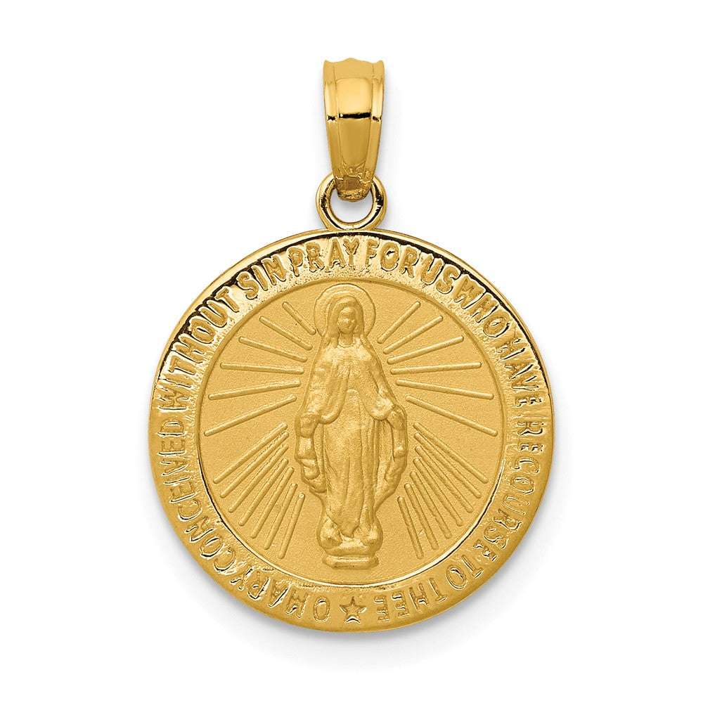 14k Yellow Gold, Round Miraculous Medal Pendant, 15mm (9/16 Inch), Item P27609-15 by The Black Bow Jewelry Co.