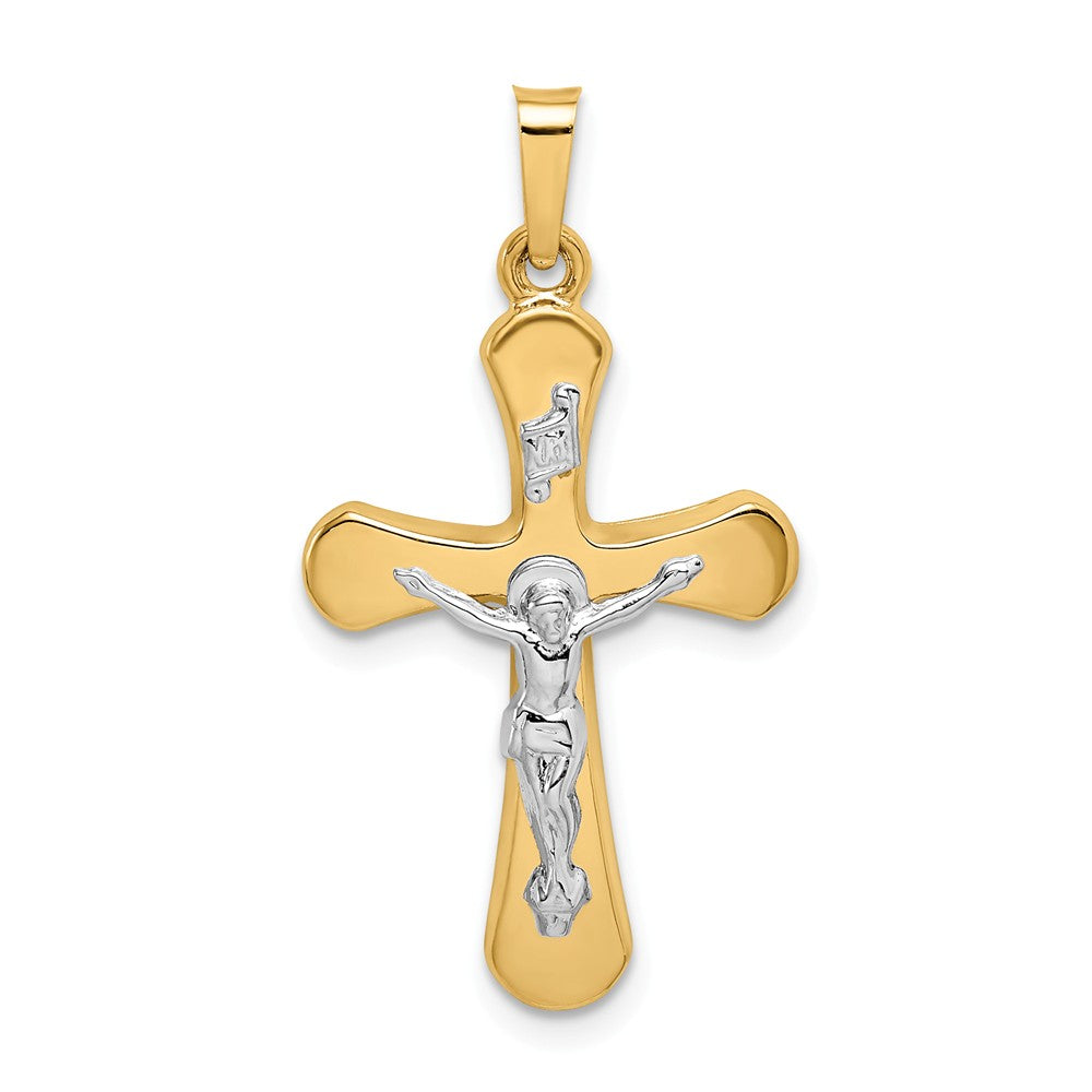 14k Two Tone Gold Hollow INRI Crucifix Rounded Cross Pendant, Item P27619 by The Black Bow Jewelry Co.