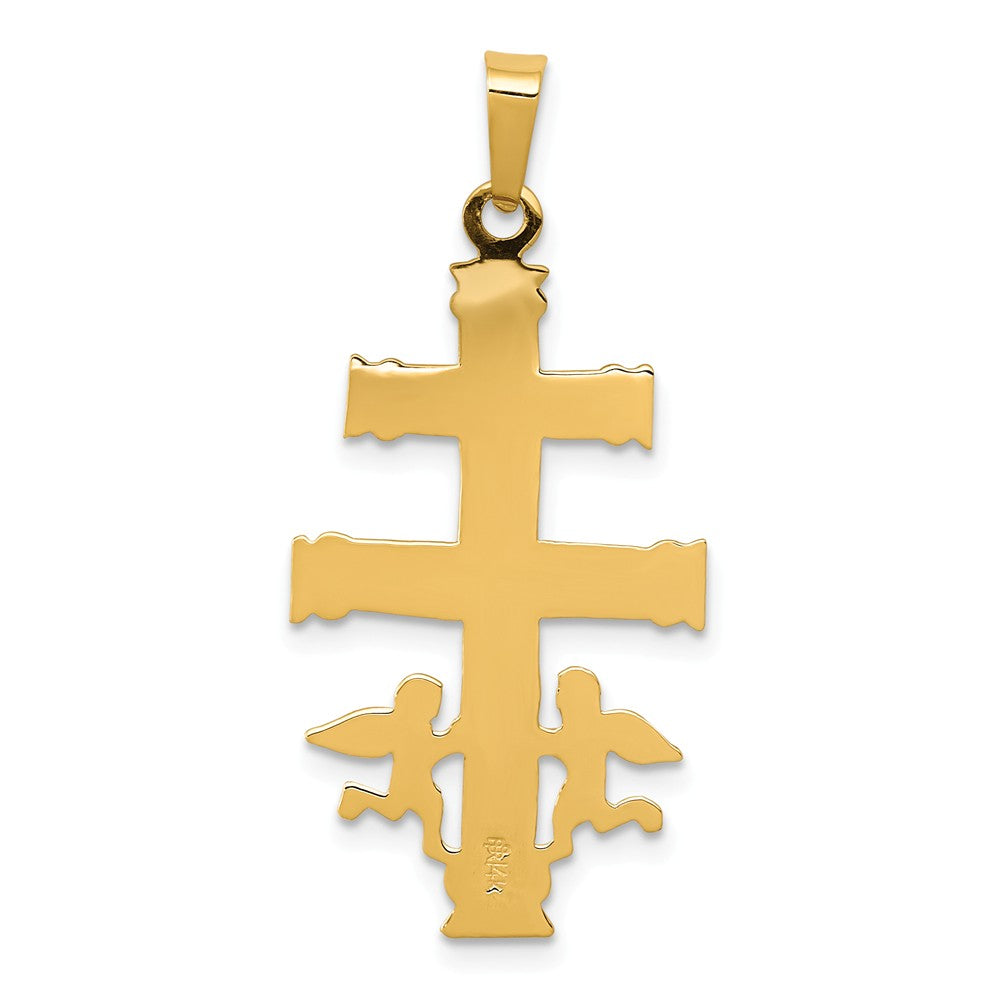 14k Two Tone Gold Caravaca Crucifix Cross Pendant - Black Bow