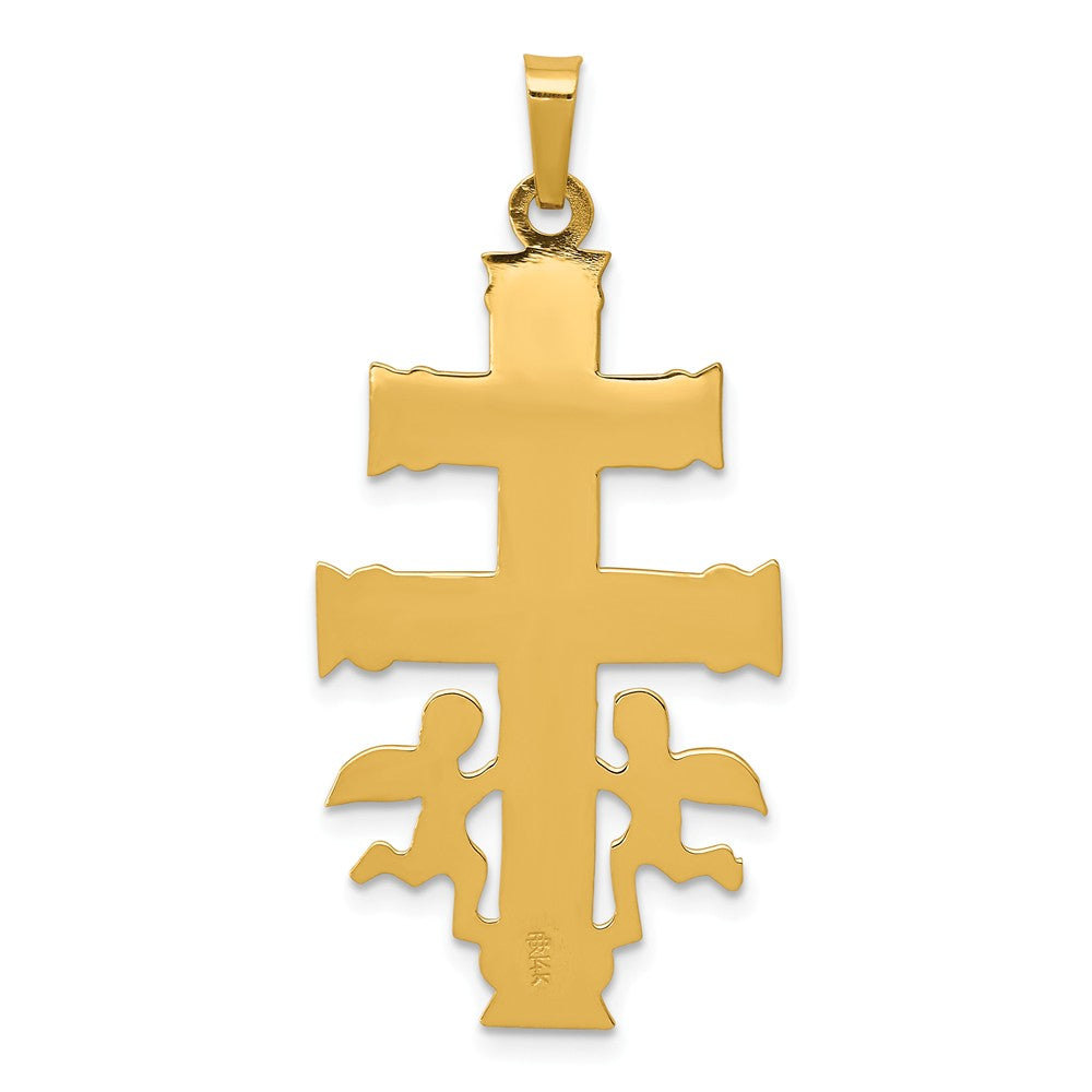 14k Two Tone Gold Caravaca Crucifix Cross Pendant - Black Bow