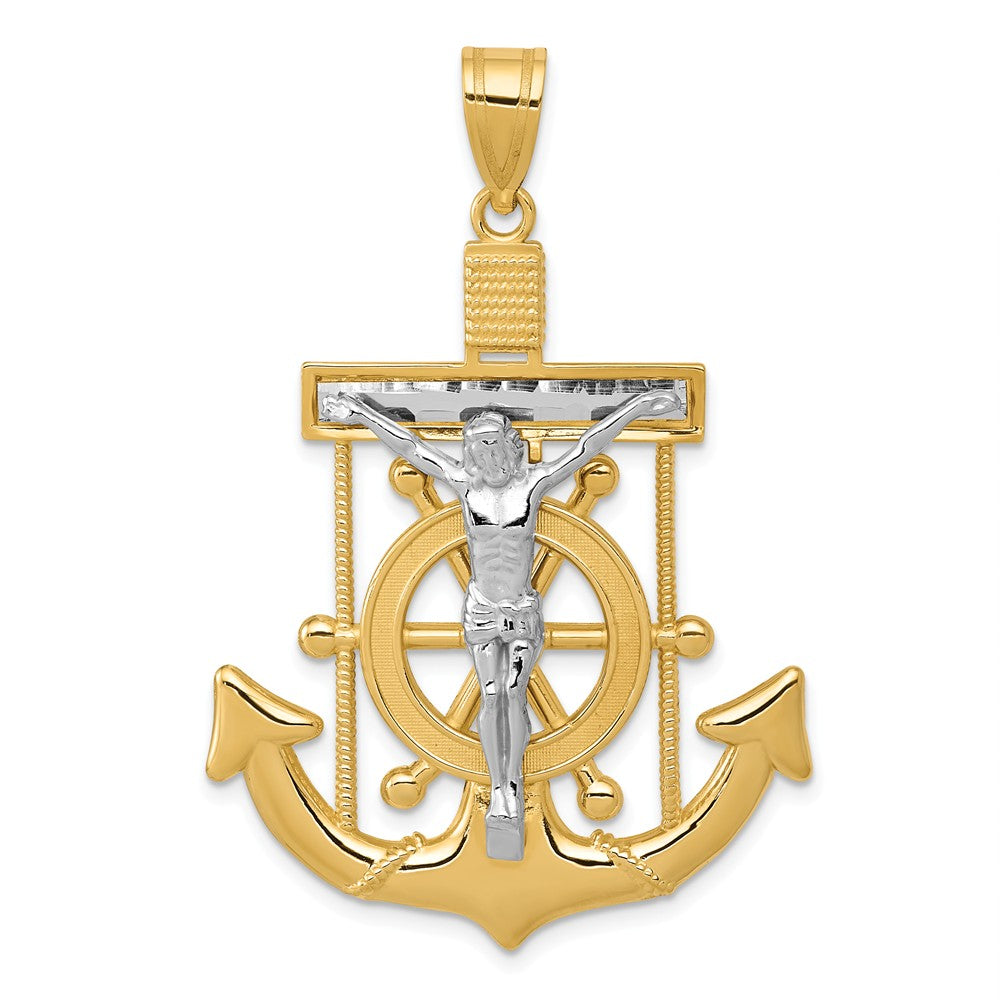 14k Two Tone Gold Diamond-cut Mariner's Crucifix Cross Pendant