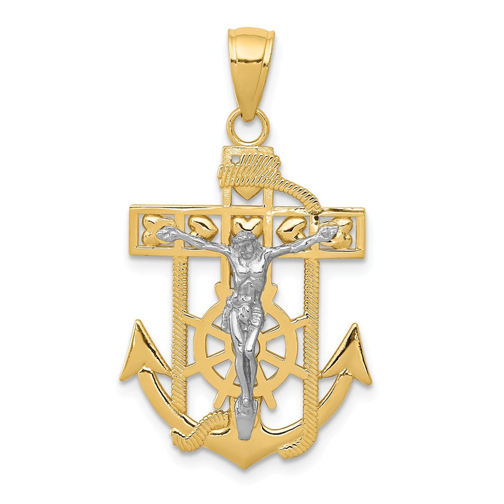 Alternate view of the 14k Yellow or Two-Tone Gold Textured Mariner Crucifix Pendant, 18x33mm by The Black Bow Jewelry Co.