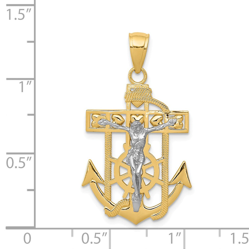 Alternate view of the 14k Two-Tone Gold Textured Mariner Crucifix Pendant, 18 x 33mm by The Black Bow Jewelry Co.