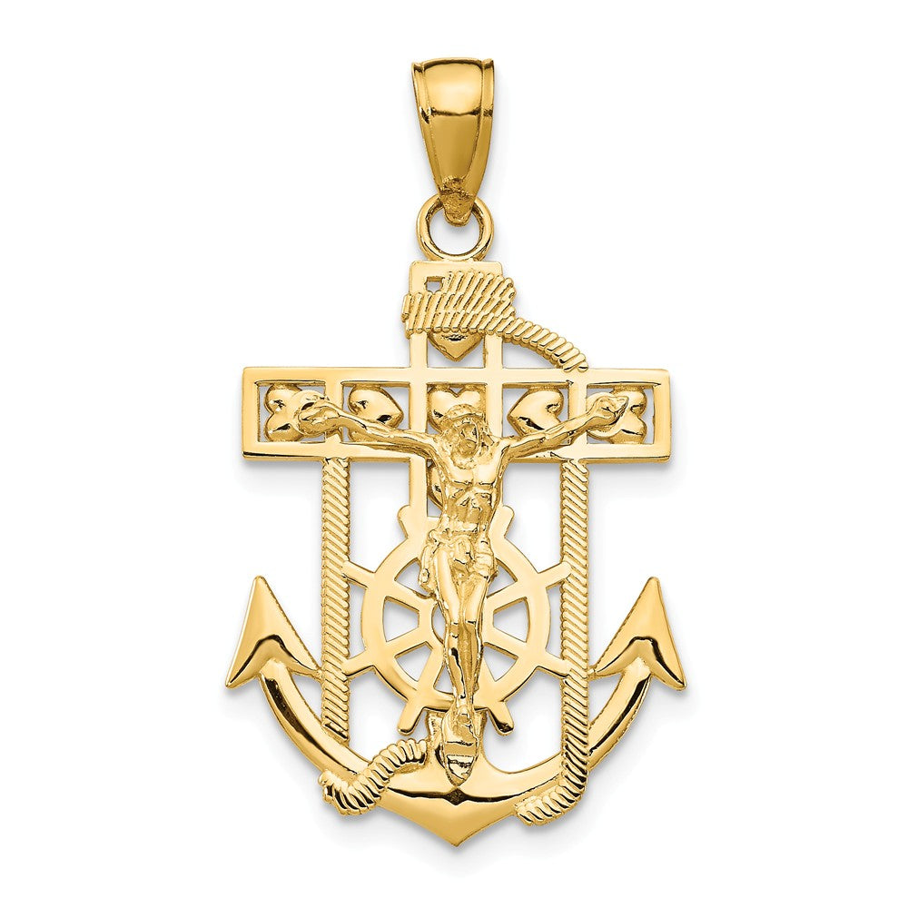 14k Yellow or Two-Tone Gold Textured Mariner Crucifix Pendant, 18x33mm, Item P27624 by The Black Bow Jewelry Co.