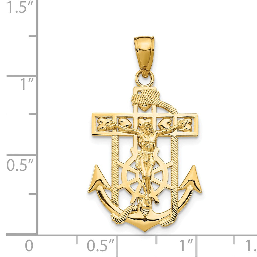 Alternate view of the 14k Yellow Gold Textured Mariner Crucifix Pendant, 18 x 33mm by The Black Bow Jewelry Co.