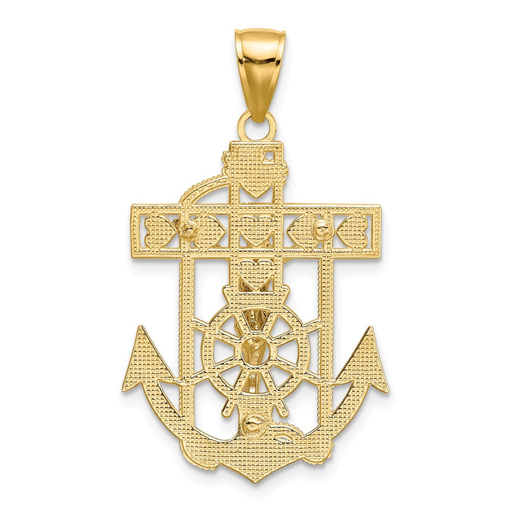 Alternate view of the 14k Two-Tone Gold Textured Mariner Crucifix Pendant, 22 x 35mm by The Black Bow Jewelry Co.