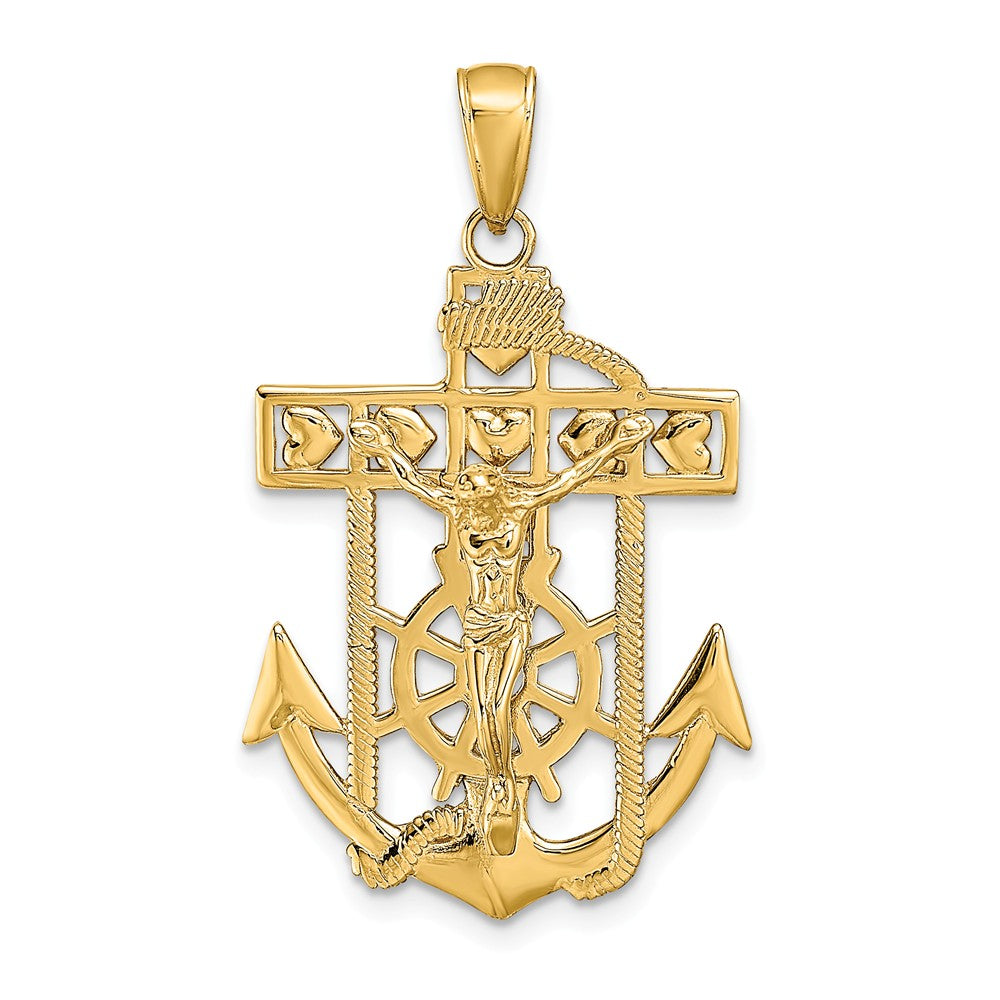 14k Yellow or Two-Tone Gold Textured Mariner Crucifix Pendant, 22x35mm, Item P27625 by The Black Bow Jewelry Co.