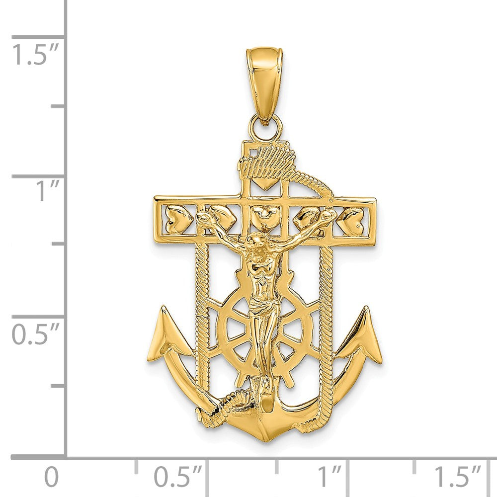 Alternate view of the 14k Yellow Gold Textured Mariner Crucifix Pendant, 22 x 35mm by The Black Bow Jewelry Co.