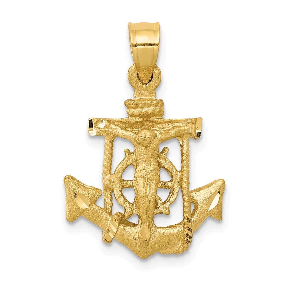 14k Yellow Gold Satin & Diamond-Cut Mariners Crucifix Cross
