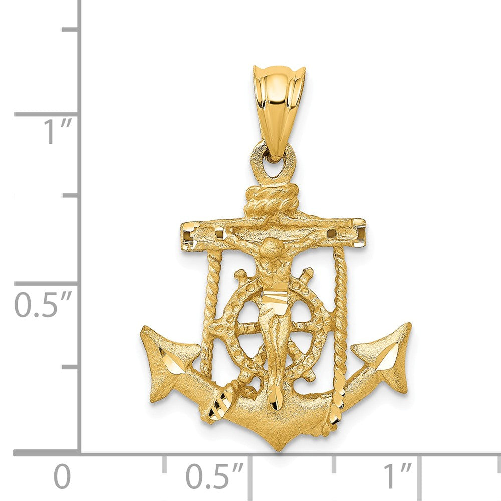 14k Yellow Gold Satin & Diamond-Cut Mariners Crucifix Cross
