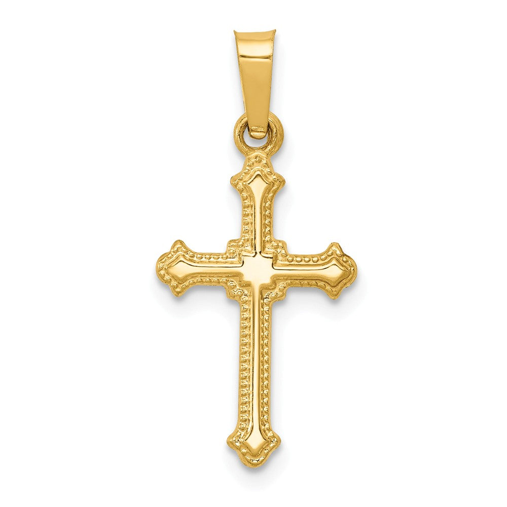 14k Yellow Gold Polished Hollow Fleur de Lis Cross Pendant, 11 x 24mm, Item P27638-24 by The Black Bow Jewelry Co.