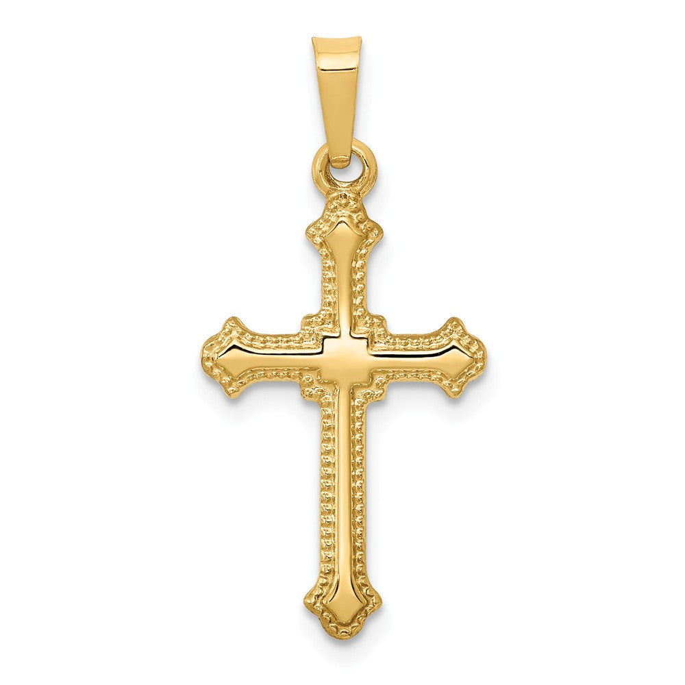 14k Yellow Gold Polished Hollow Fleur de Lis Cross Pendant, 13 x 28mm, Item P27638-28 by The Black Bow Jewelry Co.