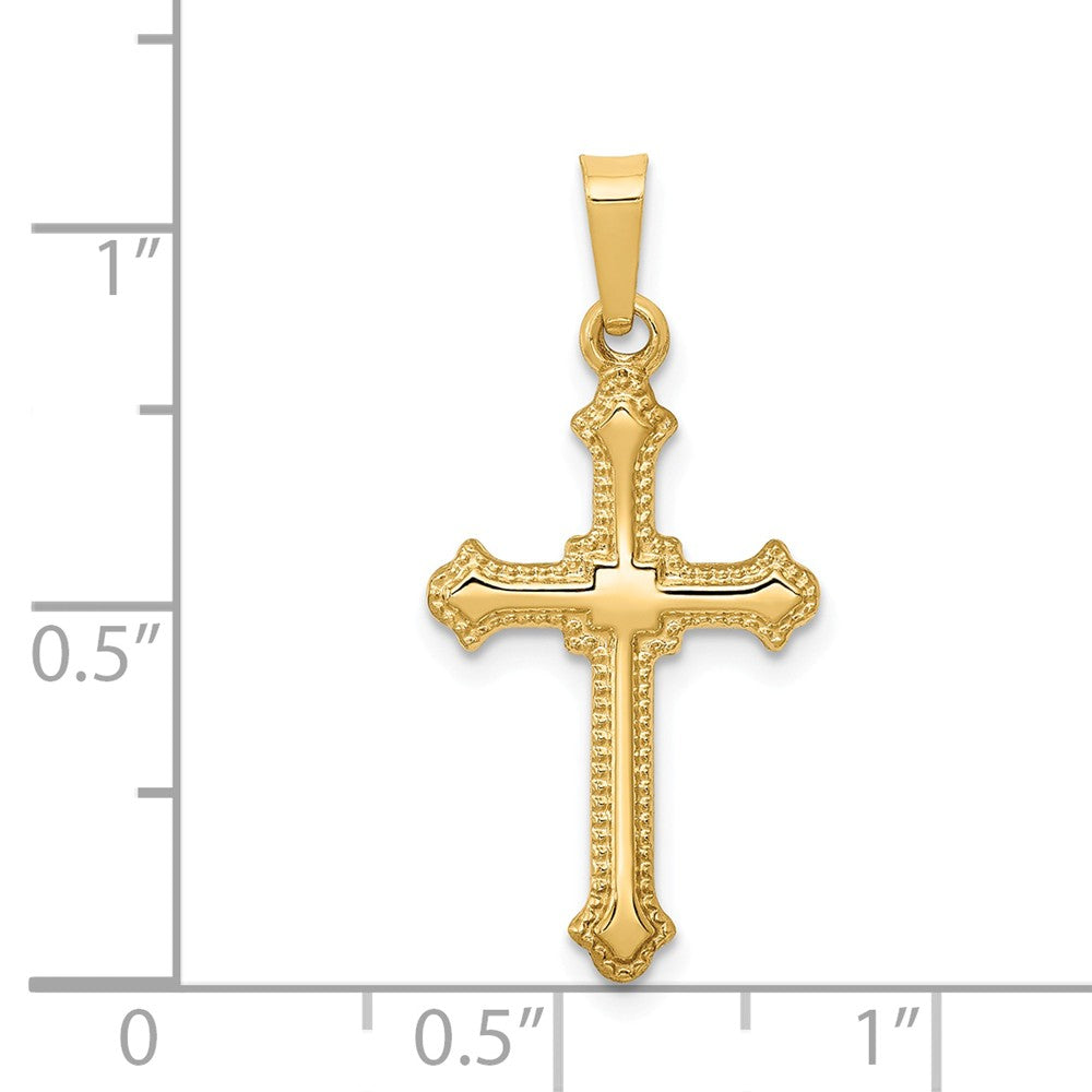 Alternate view of the 14k Yellow Gold Polished Hollow Fleur de Lis Cross Pendant by The Black Bow Jewelry Co.