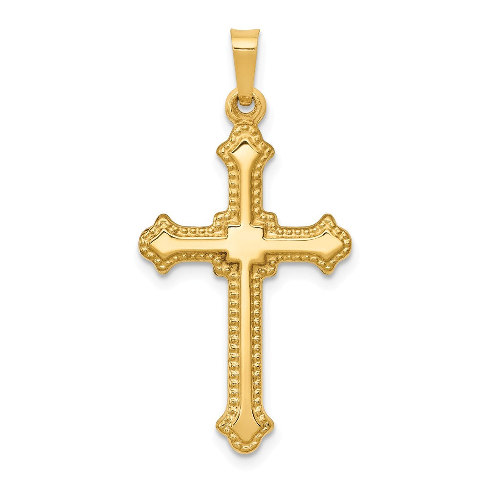 14k Yellow Gold Polished Hollow Fleur de Lis Cross Pendant, 16 x 33mm, Item P27638-33 by The Black Bow Jewelry Co.