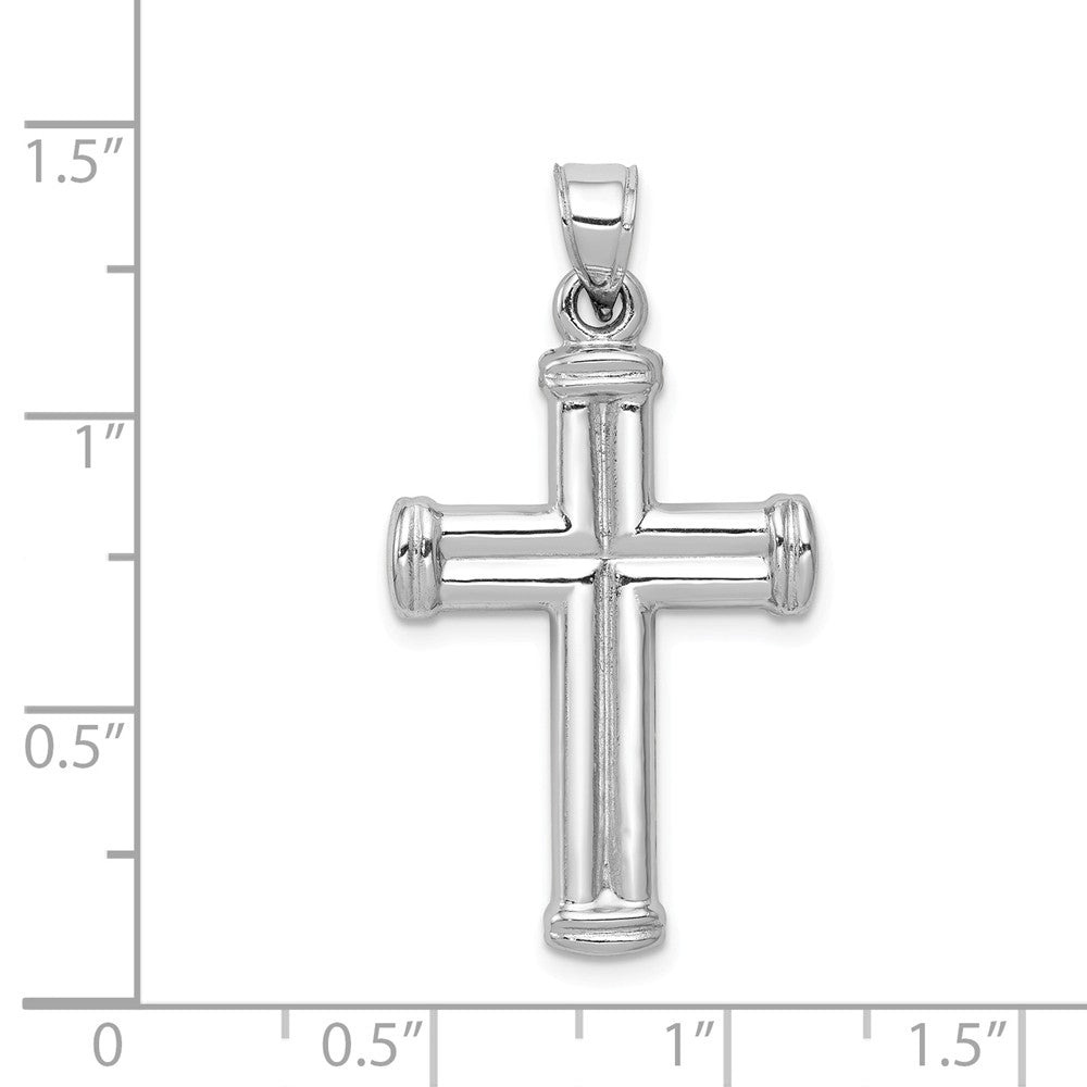 Men's 14k White Gold Hollow 3D Grooved Cross Pendant - Black Bow