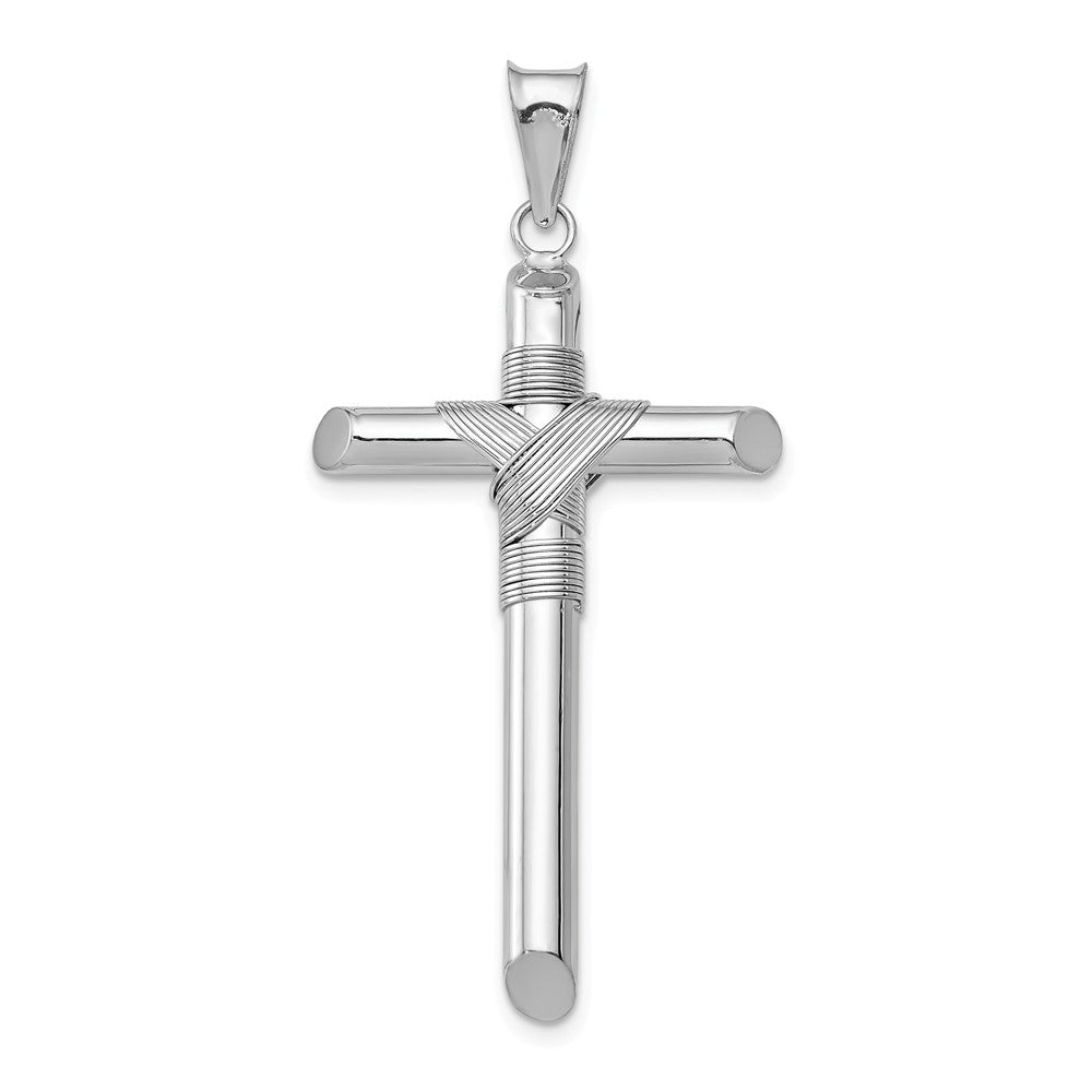 Men&#39;s 14k White Gold Hollow Tube Rope Cross Pendant, 22 x 46mm, Item P27651-46 by The Black Bow Jewelry Co.