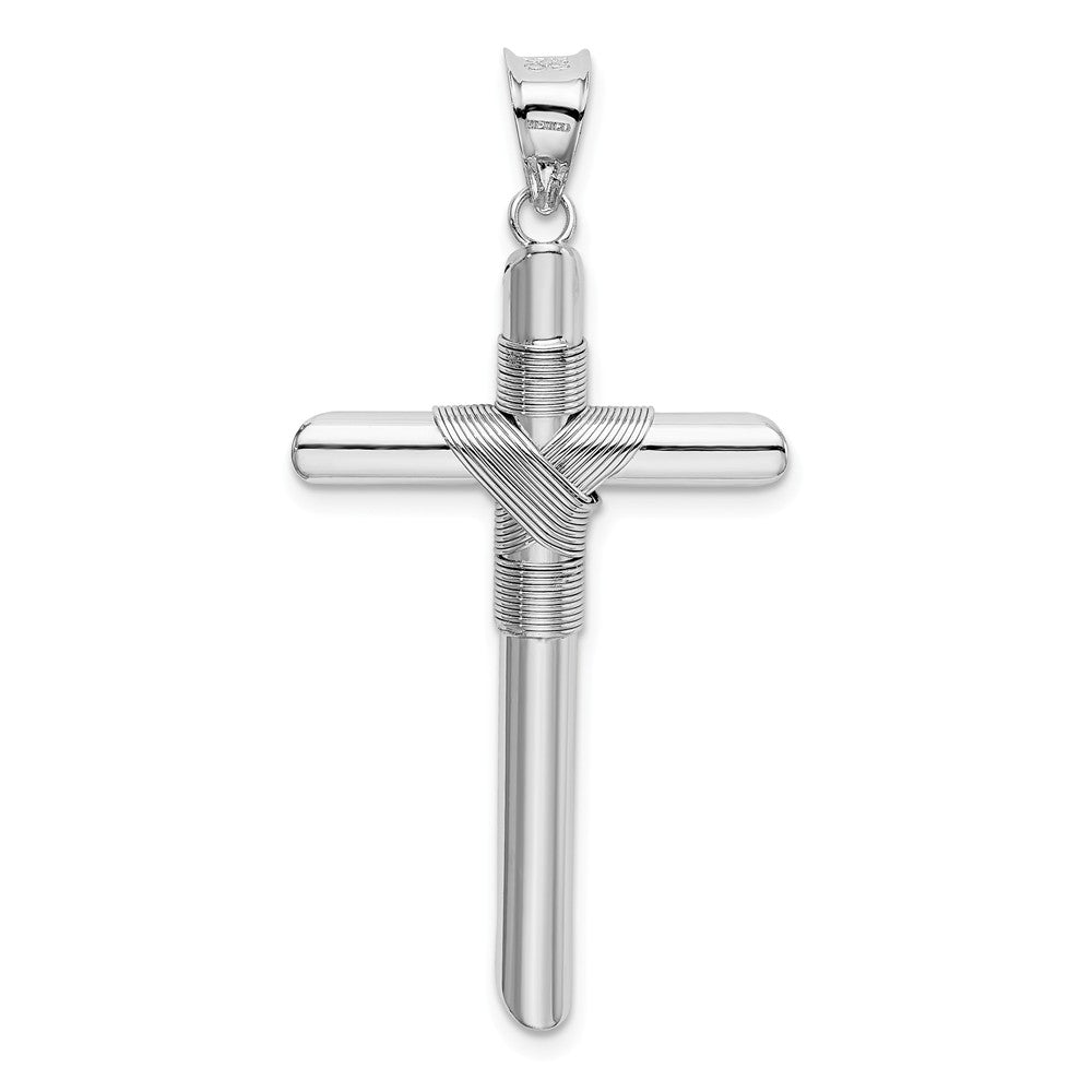 Alternate view of the Men&#39;s 14k White Gold Hollow Tube Rope Cross Pendant, 22 x 46mm by The Black Bow Jewelry Co.
