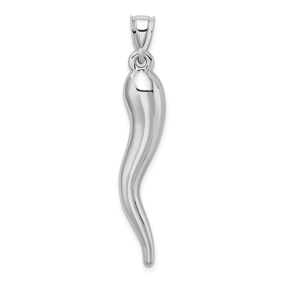Alternate view of the 14k White Gold Large Hollow Italian Horn Pendant, 7 x 42mm by The Black Bow Jewelry Co.