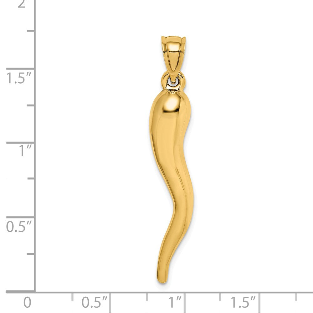 Alternate view of the 14k Yellow Gold Large Hollow Italian Horn Pendant, 7 x 42mm by The Black Bow Jewelry Co.