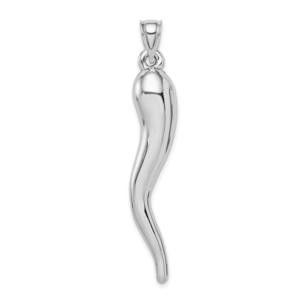 Alternate view of the 14k Yellow or White Gold Large Hollow Italian Horn Pendant, 8 x 48mm by The Black Bow Jewelry Co.