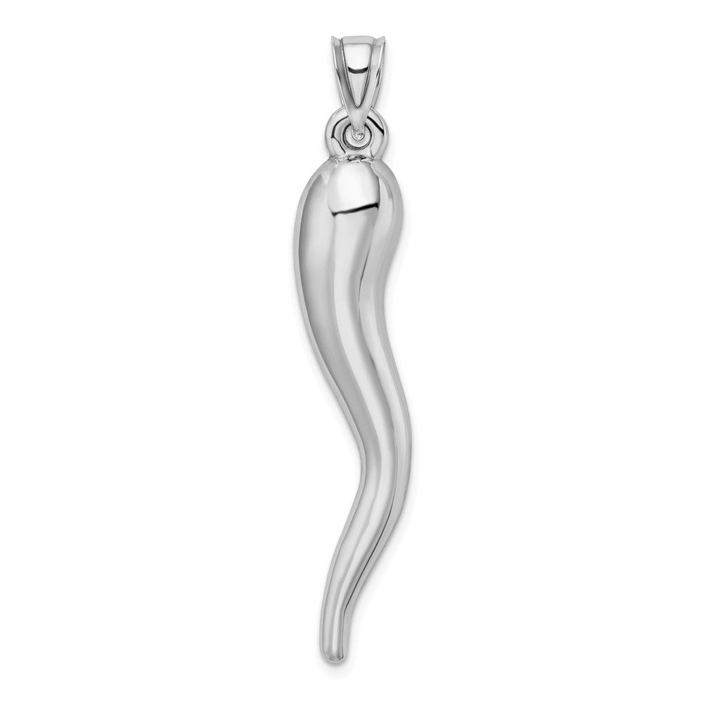 Alternate view of the 14k White Gold Large Hollow Italian Horn Pendant, 8 x 48mm by The Black Bow Jewelry Co.