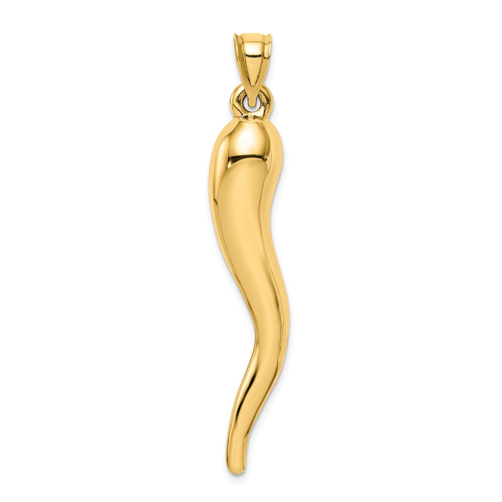Alternate view of the 14k Yellow Gold Large Hollow Italian Horn Pendant, 8 x 48mm by The Black Bow Jewelry Co.